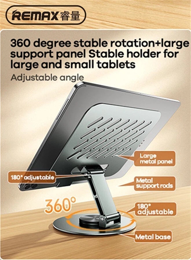 REMAX 360° Rotating Tablet Stand, Foldable, All-Metal Desktop Stand, Sturdy and Durable, Suitable For Tablets and Laptops, iPad/Pro/Air/mini/11/9.7/iPhone/Samsung Galaxy Tablet/Switch etc. - Image 2