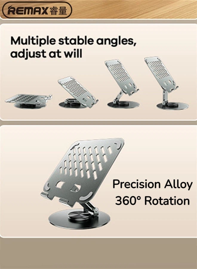 REMAX 360° Rotating Tablet Stand, Foldable, All-Metal Desktop Stand, Sturdy and Durable, Suitable For Tablets and Laptops, iPad/Pro/Air/mini/11/9.7/iPhone/Samsung Galaxy Tablet/Switch etc. - Image 4