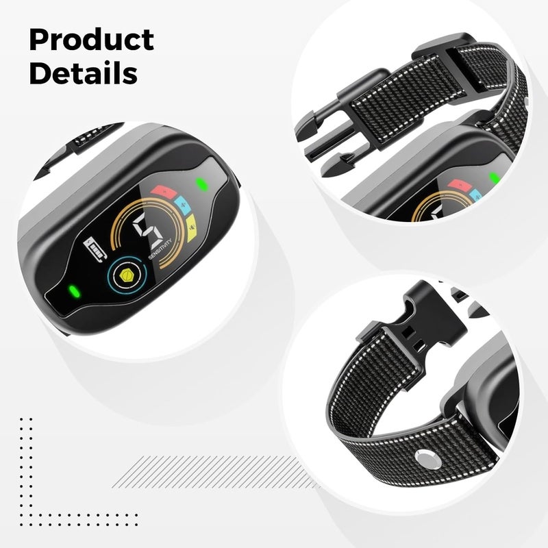 Smart Bark Collar for Dogs, Rechargeable, Color Display, Reflective Nylon Strap, Waterproof, 5 Sensitivity Levels, Black - Image 3