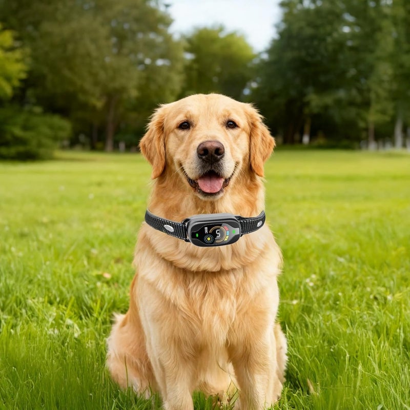 Smart Bark Collar for Dogs, Rechargeable, Color Display, Reflective Nylon Strap, Waterproof, 5 Sensitivity Levels, Black - Image 2