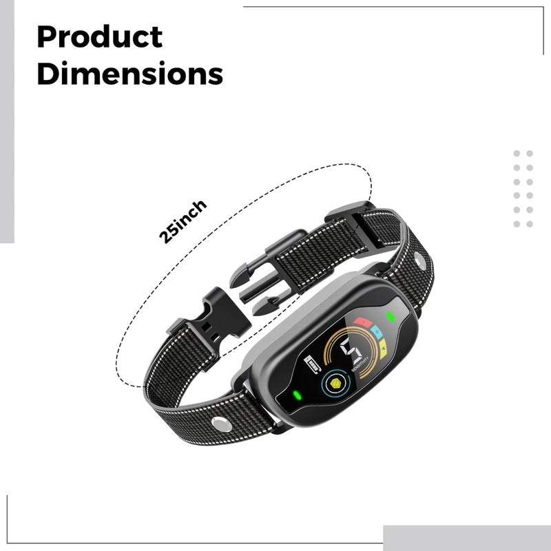 Smart Bark Collar for Dogs, Rechargeable, Color Display, Reflective Nylon Strap, Waterproof, 5 Sensitivity Levels, Black - Image 4