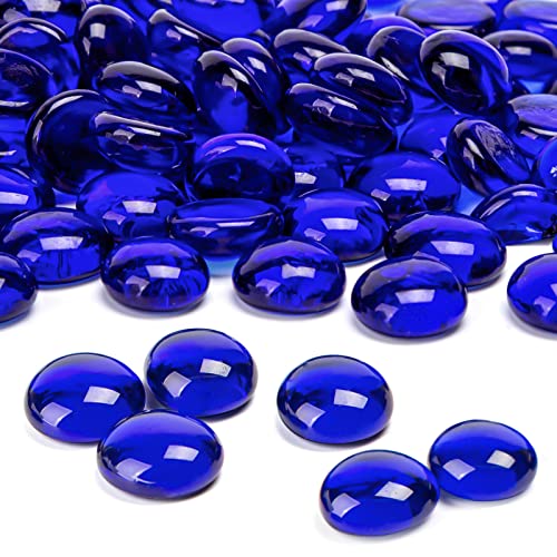 FUTUREPLUSX 1LB Blue Flat Glass Marbles Premium Dark Blue Aquarium Rocks Fish Tank Gravel Stones Bulk Pebbles Decorative Beads for DIY Crafts Vase Fillers Table Scatter Decor