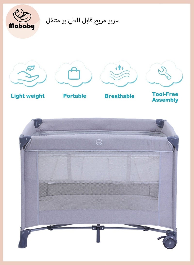 Mababy Double layered baby crib Multifunctional Baby Bed, Portable And Foldable Play Cots (with Wheels) - Image 4