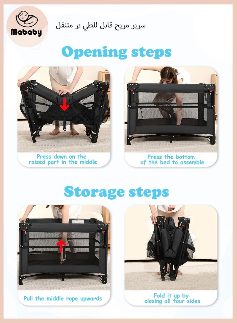 Mababy Double layered baby crib Multifunctional Baby Bed, Portable And Foldable Play Cots (with Wheels) - Image 5
