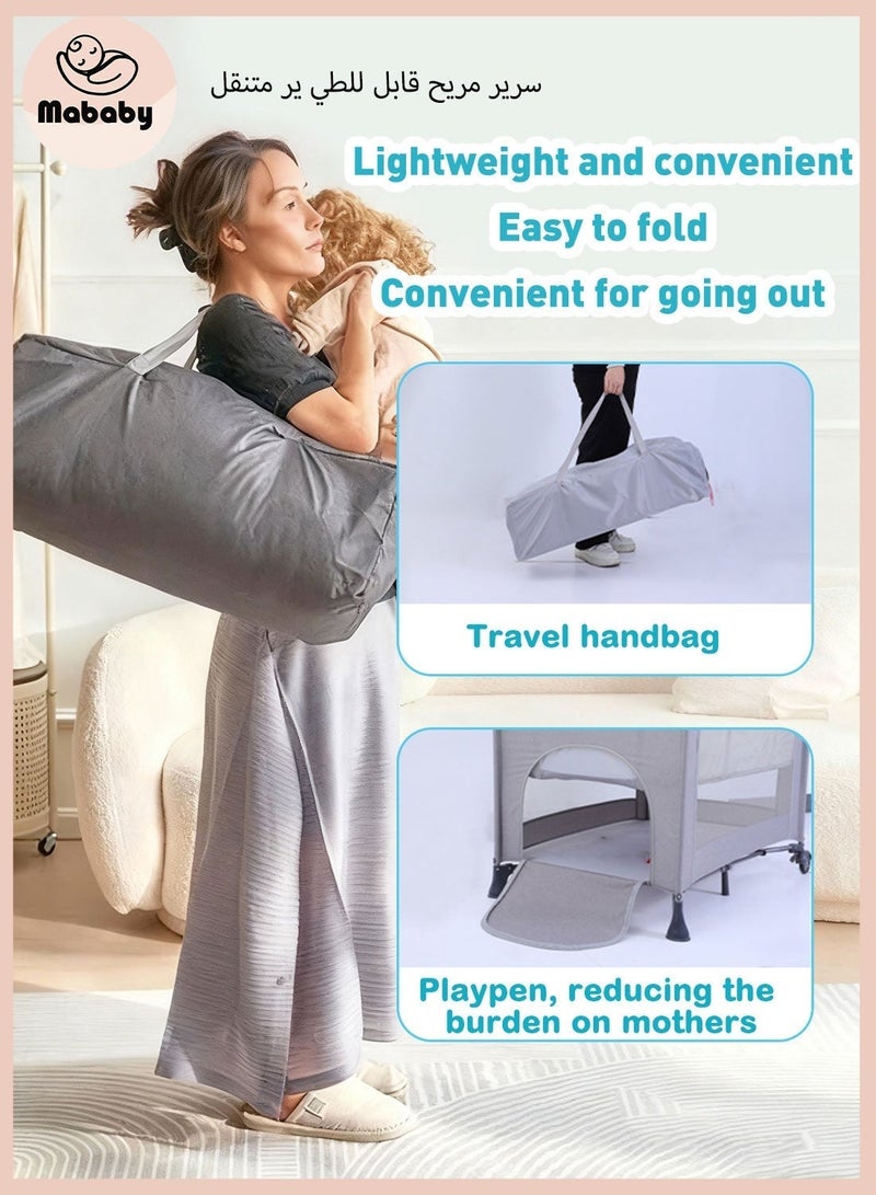 Mababy Double layered baby crib Multifunctional Baby Bed, Portable And Foldable Play Cots (with Wheels) - Image 2