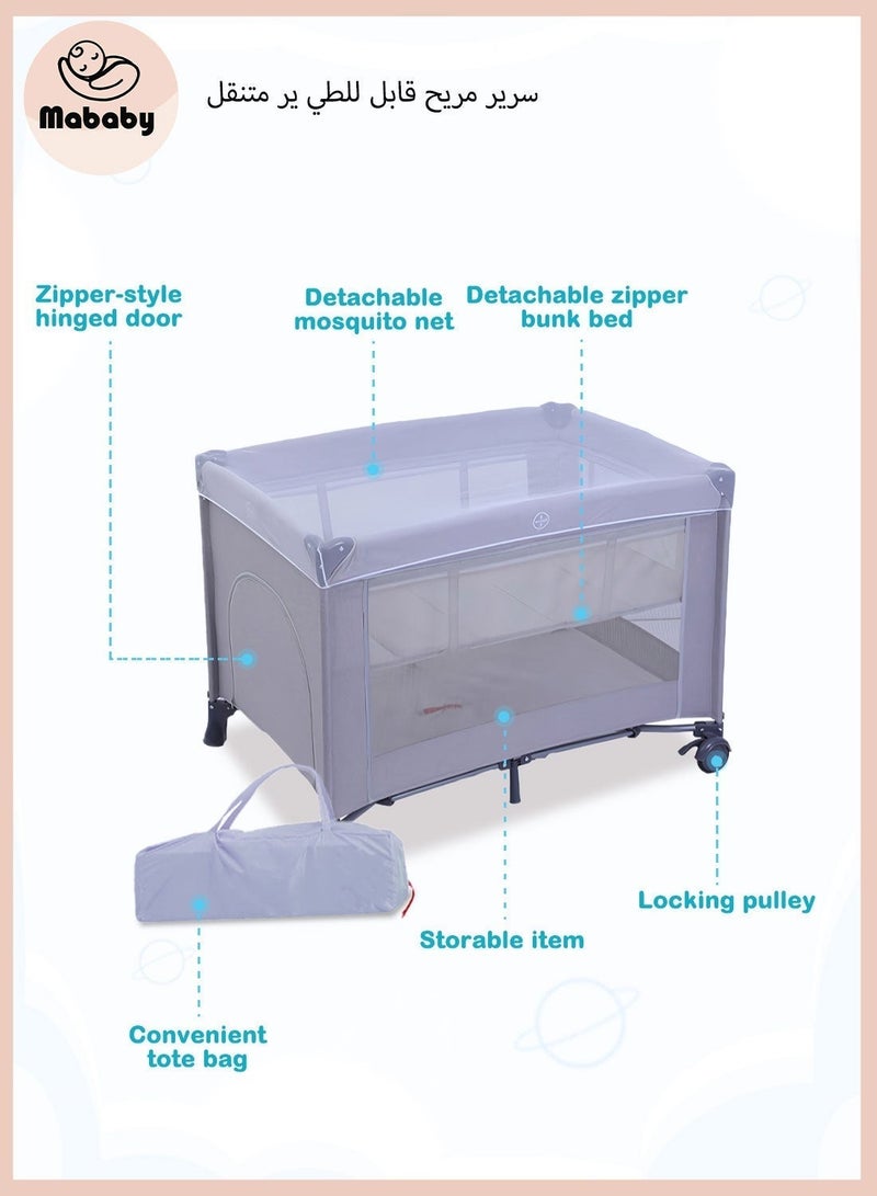 Mababy Double layered baby crib Multifunctional Baby Bed, Portable And Foldable Play Cots (with Wheels) - Image 3