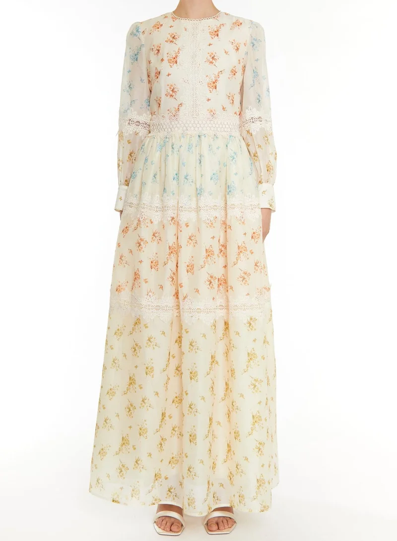 ترو ديكادينس Joanna Cream Patchwork Floral Long Sleeve Maxi Dress