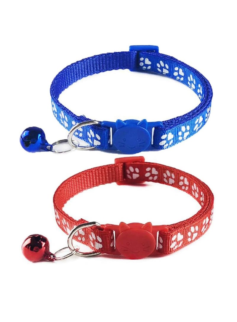 طوقان أمان للقطط من Tafeiya سريعان الفتح مع جرس قابل للتعديل 20 إلى 32 سم مناسب لجميع القطط المنزلية باللون الأزرق والأحمر - Image 1