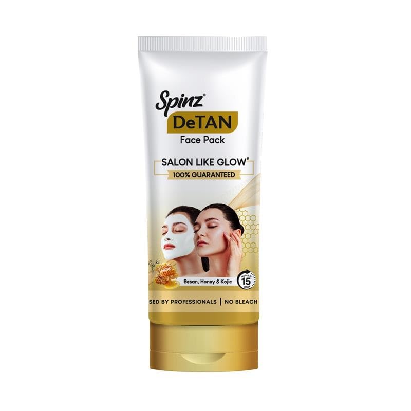 Spinz DeTan Face Pack with Besan, Honey & Kojic Acid | Tan Removal cream for Brightening & Glow | Salon-like Glow in 15 mins | 100gm - Image 1