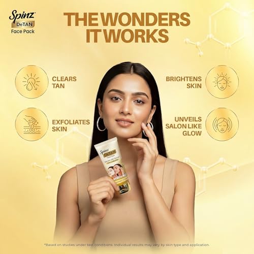 Spinz DeTan Face Pack with Besan, Honey & Kojic Acid | Tan Removal cream for Brightening & Glow | Salon-like Glow in 15 mins | 100gm - Image 4