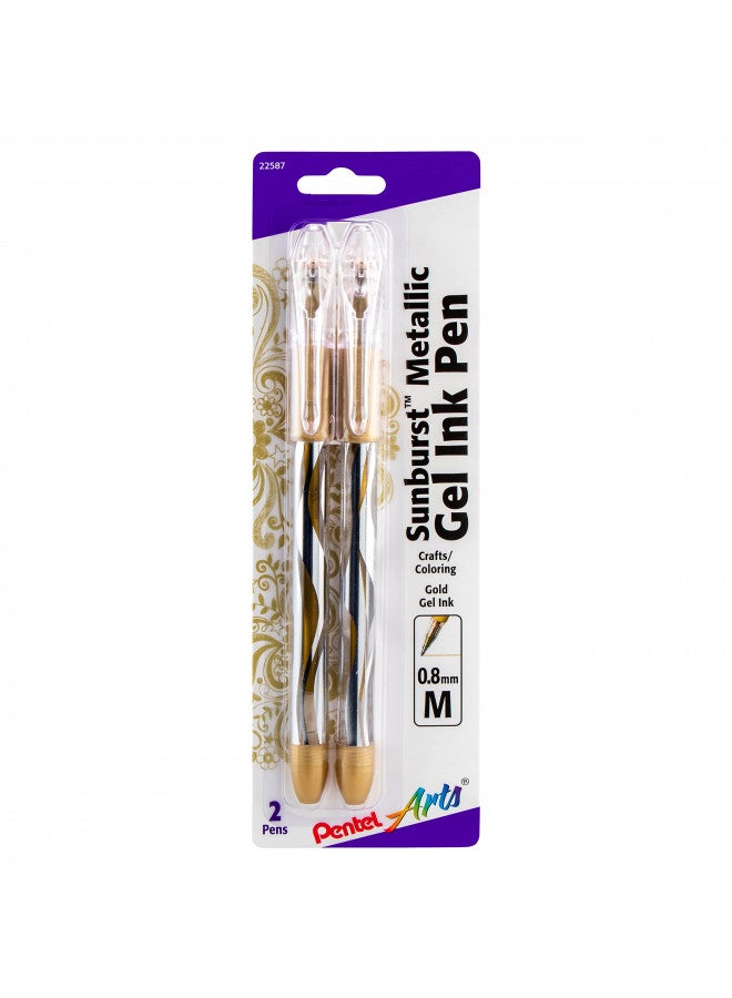 Pentel Arts Sunburst Metallic Gel Pen, Medium Line, Permanent, Gold Ink, 2 Pack (K908BP2X) - Image 1