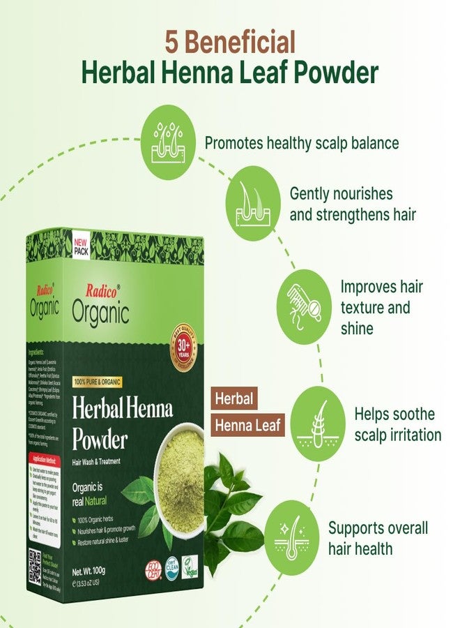 Radico Organic Herbal Henna Hair Treatment Powder - 100% Organic, 100% Natural Herbs For Soft, Shiny & Healthy Hair, Anti Hair Loss, Repair & Nourish Damaged Hair, Prevents Dandruff & Hair Thinning - Image 2