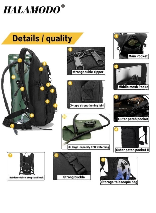 HALAMODO Multifunctional Outdoor Sports Backpack Camping Outdoor Hydration Backpack with Large Capacity Waterproof and Durable Tactical Hydration Backpack 2.5L Lightweight Water Bag Hydration Pack Hiking Backpack with Water Bladder for Men and Women - Image 5