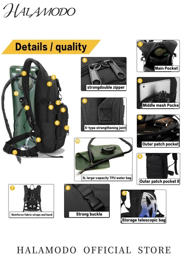 Generic - Multifunctional Outdoor Sports Backpack Camping Outdoor Hydration Backpack with Large Capacity Waterproof and Durable Tactical Hydration Backpack 2.5L Lightweight Water Bag Hydration Pack Hiking Backpack with Water Bladder for Men and Women - Image 1