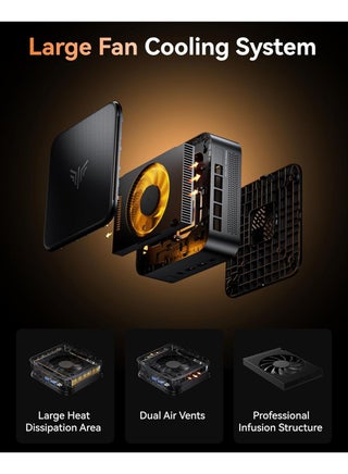 كمبيوتر شخصي صغير مزود بذاكرة AMD Ryzen5 7430U (حتى 4.3 جيجاهرتز)، وذاكرة وصول عشوائي سعة 16 جيجابايت وذاكرة RAM 512 جيجابايت وذاكرة ROM 4K UHD / WiFi6/BT5.2/DP1.4/HDMI2.0/Type-C/Windows 11 Pro أسود - view 3