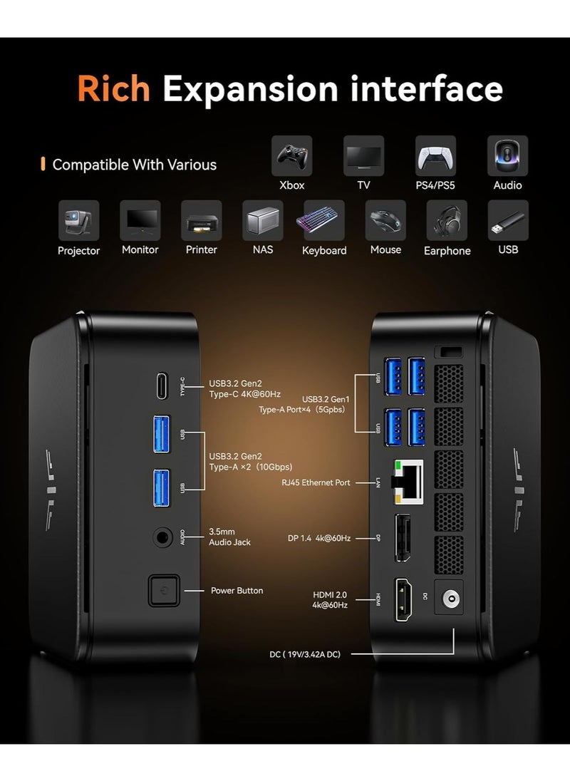 NIPOGI Mini PC with AMD Ryzen5 7430U (up to 4.3GHz), 16GB RAM 512GB ROM, 4K UHD /WiFi6/BT5.2/DP1.4/HDMI2.0/Type-C/Windows 11 Pro  - Image 5