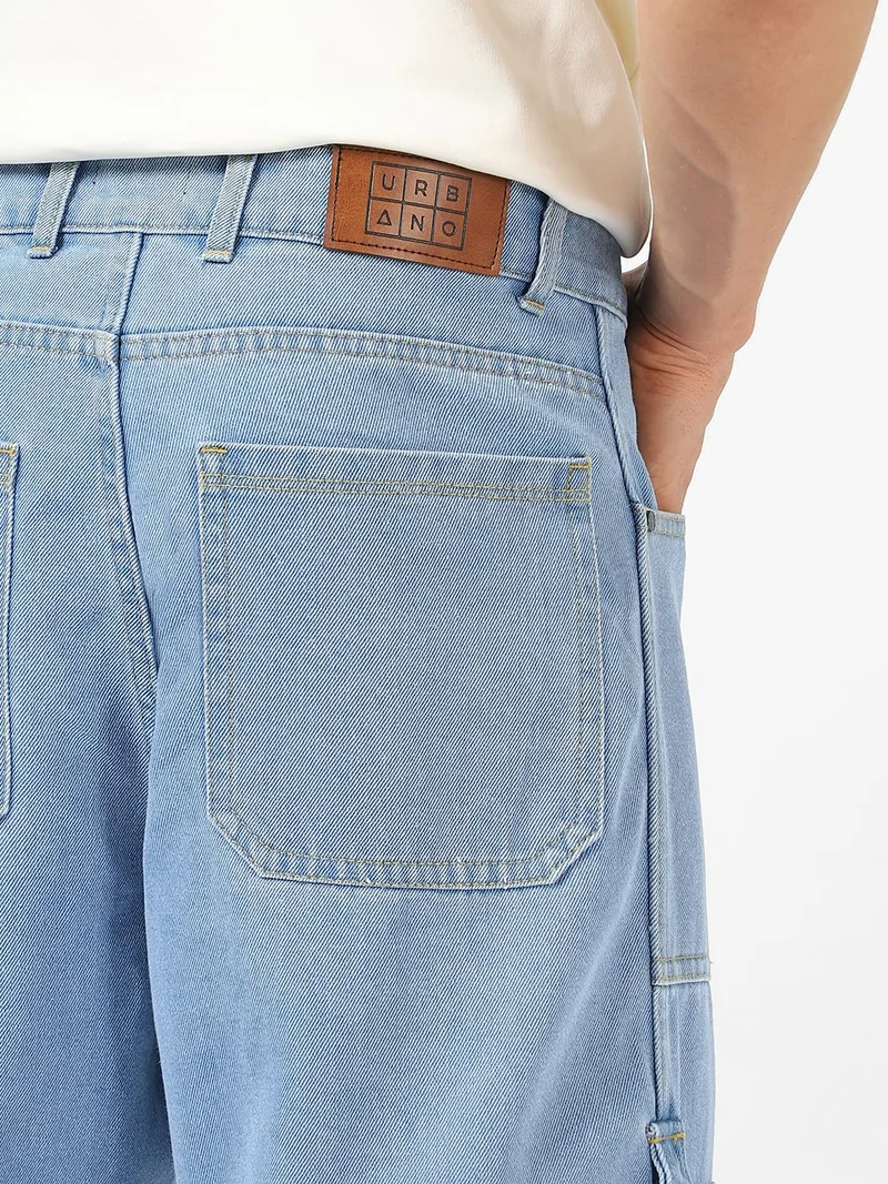 Urbano Fashion  Urbano Fashion Men's Ice Blue Loose Baggy Fit Washed Cargo Jeans with 6 Pockets Non-Stretchable  | Best Price UAE