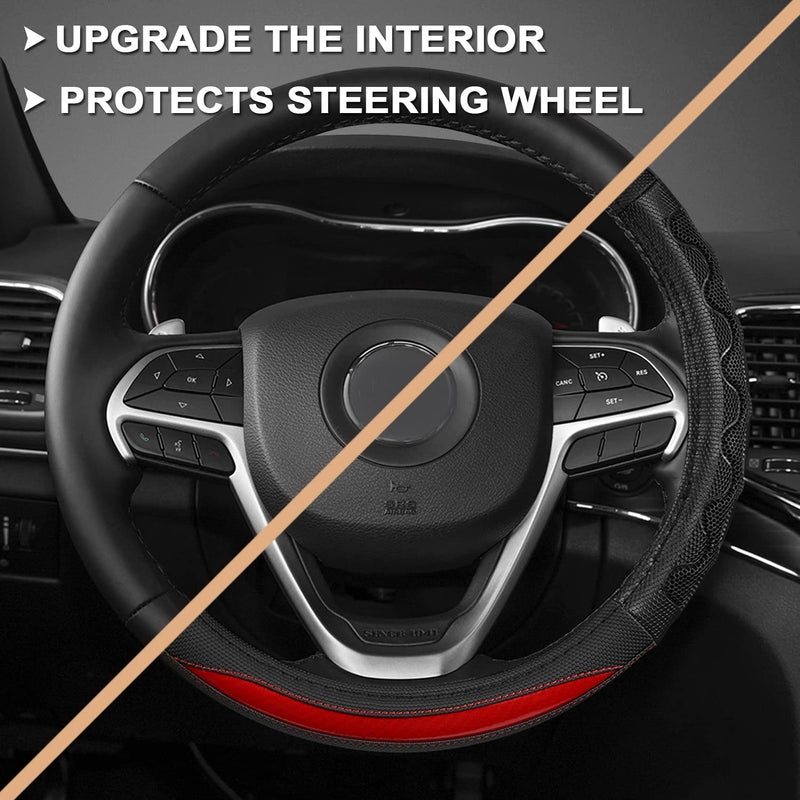 GIANT PANDA Steering Wheel Cover for Jeep Wrangler, Car Steering Wheel Cover for Jeep Grand Cherokee and Cherokee - Red - Image 3