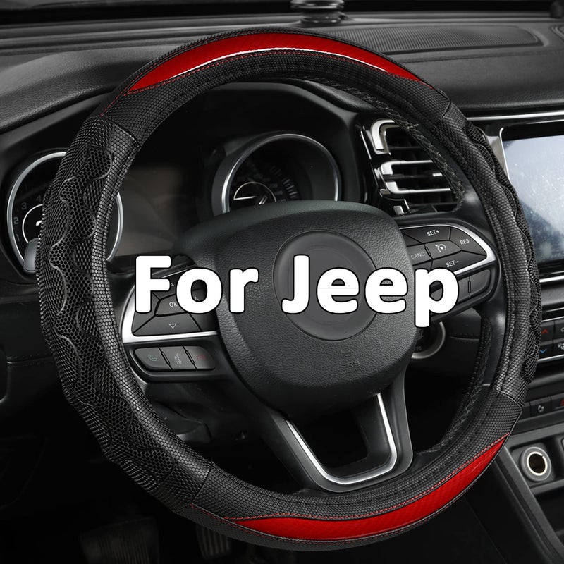 GIANT PANDA Steering Wheel Cover for Jeep Wrangler, Car Steering Wheel Cover for Jeep Grand Cherokee and Cherokee - Red - Image 1