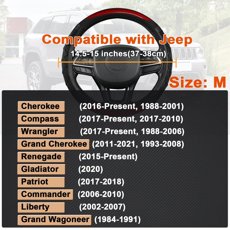 GIANT PANDA Steering Wheel Cover for Jeep Wrangler, Car Steering Wheel Cover for Jeep Grand Cherokee and Cherokee - Red - Image 2