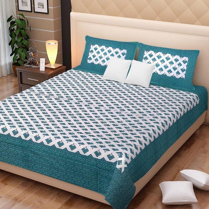 HOMESHOP 100 PURE COTTON RAJASTHANI TRADITION QUEEN SIZE DOUBLE BEDSHEETS WITH 2 PILLOW COVERS QUEEN SIZE JAIPURI BEDSPREADS