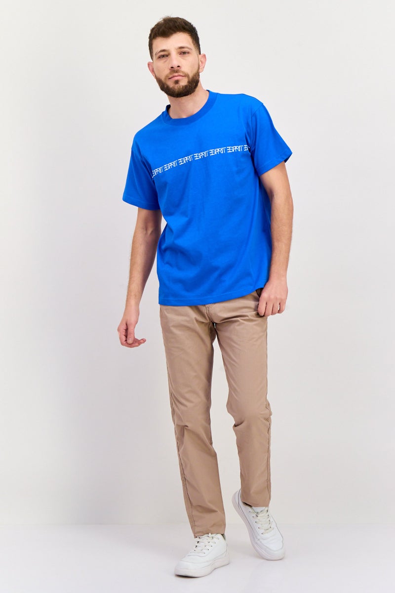 ESPRIT Men Crew Neck Short Sleeves Brand Logo T-Shirt, Blue - Image 4