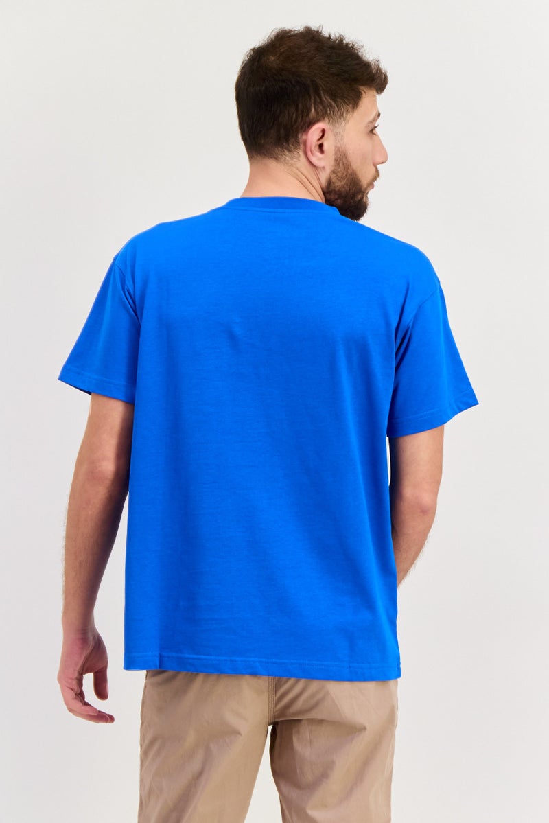 ESPRIT Men Crew Neck Short Sleeves Brand Logo T-Shirt, Blue - Image 3