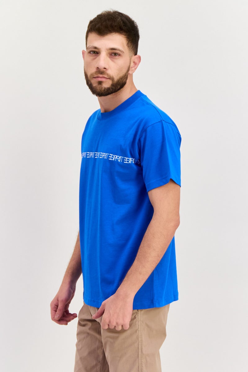 ESPRIT Men Crew Neck Short Sleeves Brand Logo T-Shirt, Blue - Image 2