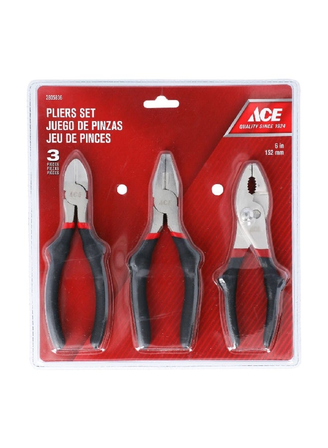 ACE 3-Piece Slip Joint, Combination and Diagonal Plier Black and Silver 6 Inch 20180118025 