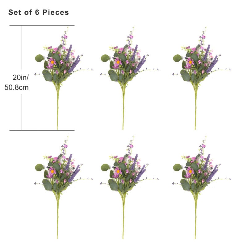 YUGALI 6 Pcs 20" Artificial Plants Daisy Flowers Branches for Vase Faux Silk Spring Greenery Stems with Eucalyptus Berry Wildflower Wedding Centerpiece Home Decor Indoor - Image 3