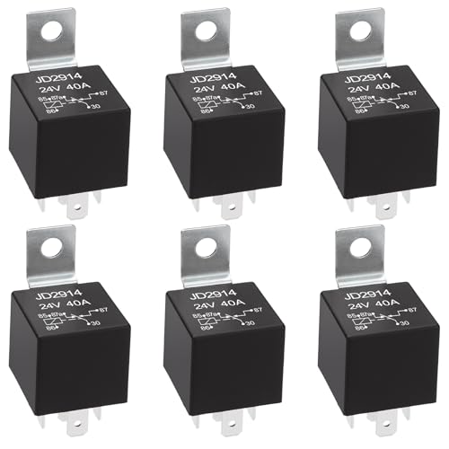 Weasch 6 Pack JD2914 Car Relay, 24V 40A, 5 Pin SPDT, Automotive Switches and Starters, Waterproof Relay for Boat Tractor Truck Motorcycle (Iron Backrest, 6) - Image 1