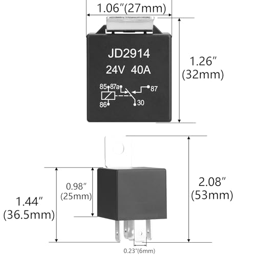 Weasch 6 Pack JD2914 Car Relay, 24V 40A, 5 Pin SPDT, Automotive Switches and Starters, Waterproof Relay for Boat Tractor Truck Motorcycle (Iron Backrest, 6) - Image 4