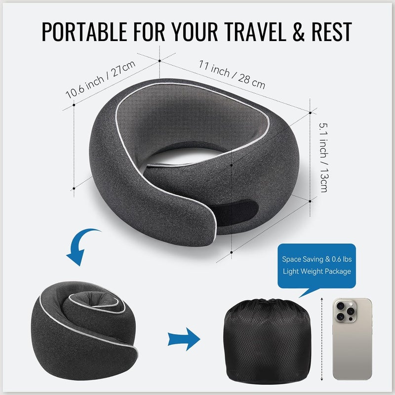 Optixion Travel Pillow, Memory Foam Travel Neck Pillow with Ergonomic 360° Support, Travel Essentials for Plane, Car, Train and Home, Max Gray - Image 4