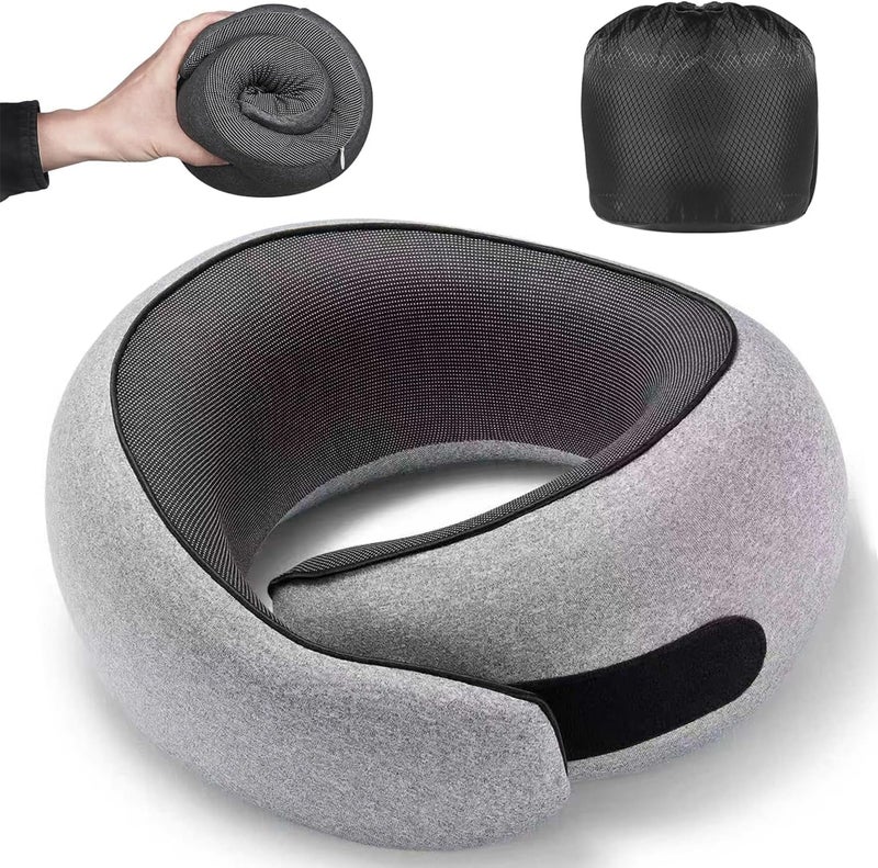Optixion Travel Pillow, Memory Foam Travel Neck Pillow with Ergonomic 360° Support, Travel Essentials for Plane, Car, Train and Home, Max Gray - Image 1