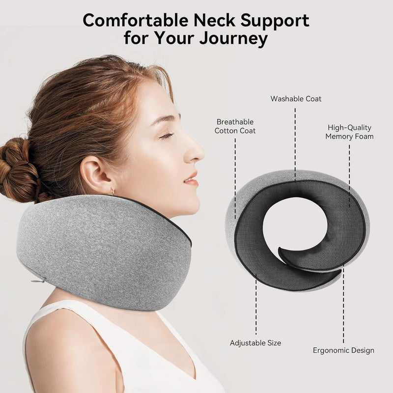 Optixion Travel Pillow, Memory Foam Travel Neck Pillow with Ergonomic 360° Support, Travel Essentials for Plane, Car, Train and Home, Max Gray - Image 5