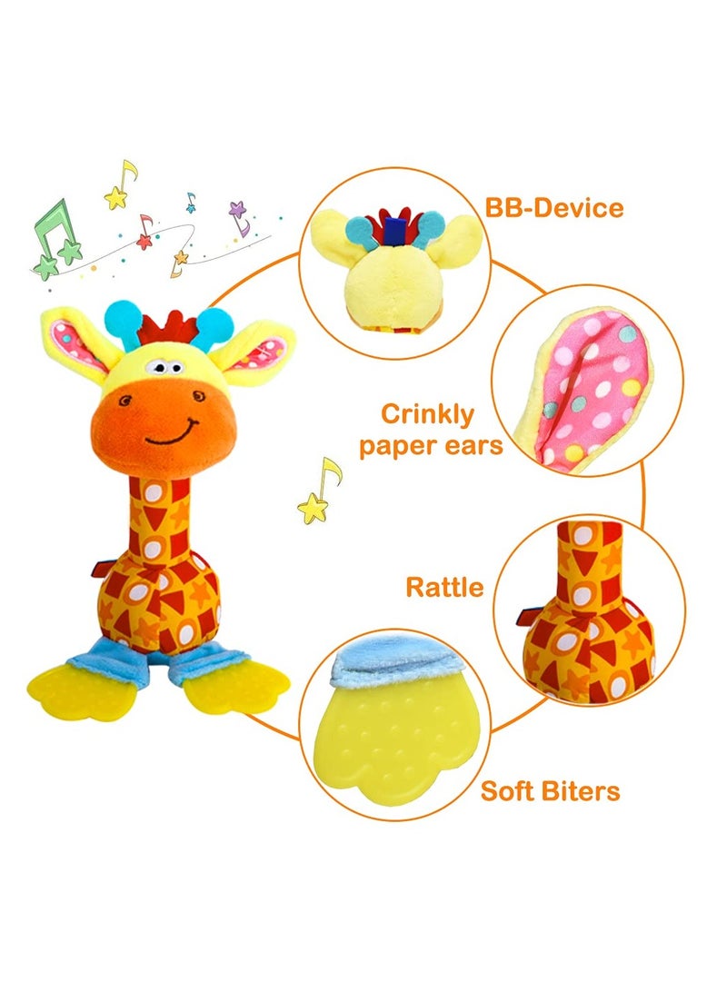 SOLARAE هزازات أطفال ناعمة، ألعاب تطويرية للأطفال الرضع، ألعاب تعليمية حسية للأطفال مع عضاضة، لعبة نشاط وعضاضة للأطفال، أصوات للأطفال من 3-6-9-12 شهرًا - Image 3