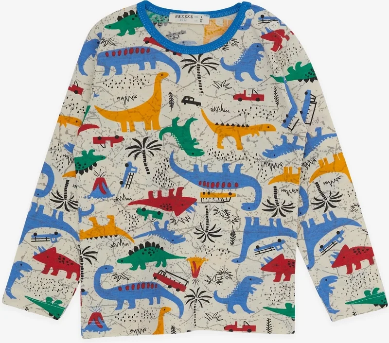 Breeze Baby Boy Pajama Set, Dinosaur Patterned, 9 Months-3 Years, Cream