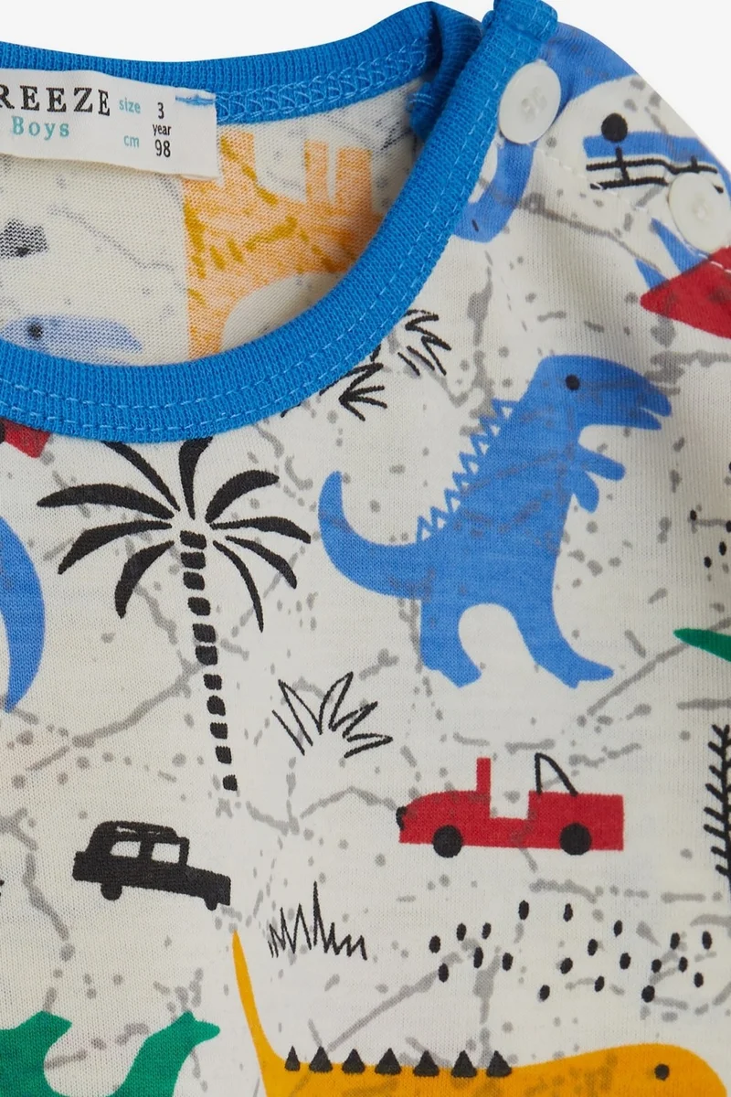 Breeze Baby Boy Pajama Set, Dinosaur Patterned, 9 Months-3 Years, Cream