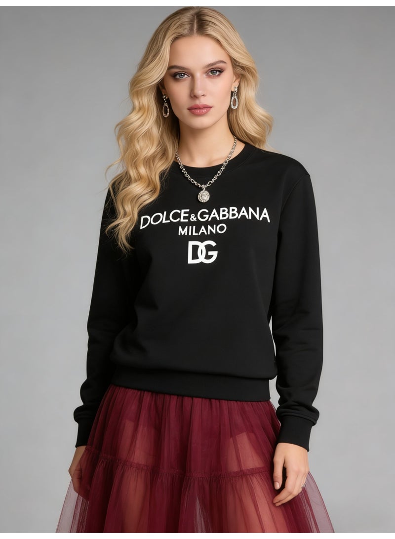 D&G neutral black round neck sports shirt - DG logo print, high-quality blended cotton, loose fit, suitable for daily and street style luxury casual tops - Image 5