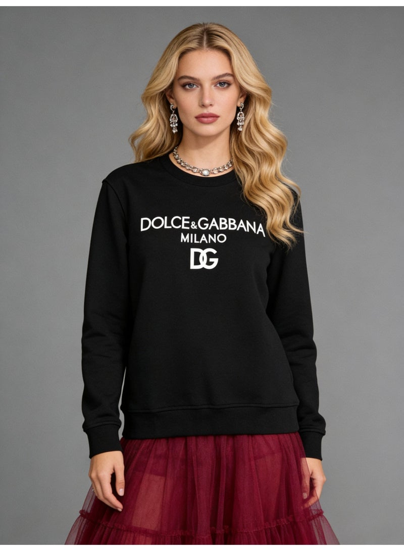 D&G neutral black round neck sports shirt - DG logo print, high-quality blended cotton, loose fit, suitable for daily and street style luxury casual tops - Image 1