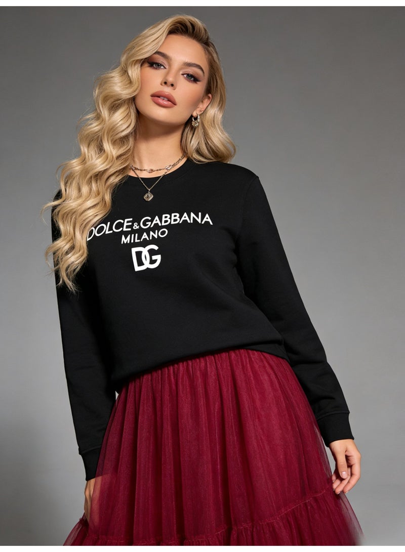 D&G neutral black round neck sports shirt - DG logo print, high-quality blended cotton, loose fit, suitable for daily and street style luxury casual tops - Image 4