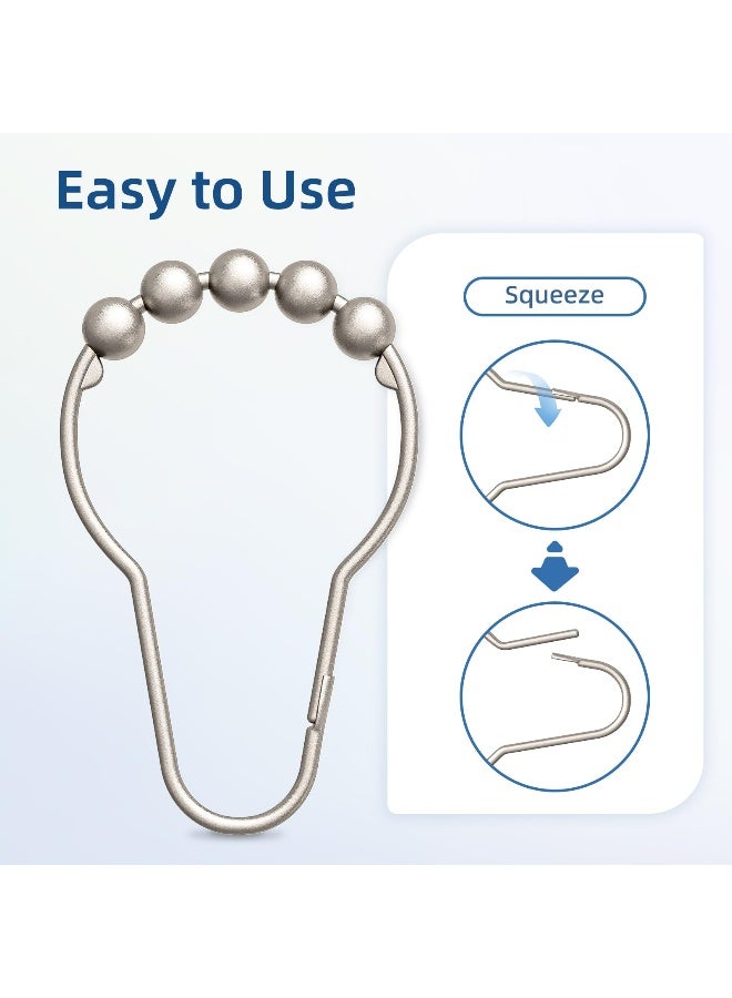 Titanker Shower Curtain Hooks Rings, Rust-Resistant Metal Shower Curtain Hooks for Bathroom Shower Rods Shower Hooks Shower Rings for Curtain - Set of 12, Matte Nickel - Image 2