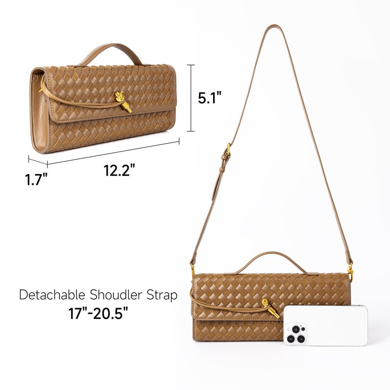 Joryin Woven Purse For Women Evening Clutch Woven Leather Handbags Crossbody Bag Suede Purse Formal Evening bag, Acorn - Image 4