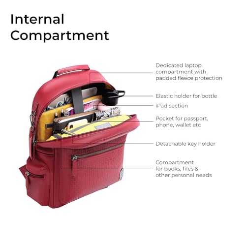 EUME Cosmo 16L Laptop Bag for Men, Carmine Red | 1 Large Compartment Office Laptop Backpacks | Fits Up to 13.5" Laptop | Premium Vegan Leather | Travel Bag | Bagpacker Bag for Men and Women - Image 4