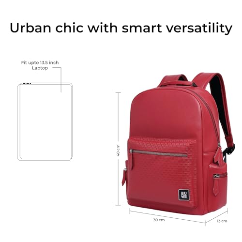 EUME Cosmo 16L Laptop Bag for Men, Carmine Red | 1 Large Compartment Office Laptop Backpacks | Fits Up to 13.5" Laptop | Premium Vegan Leather | Travel Bag | Bagpacker Bag for Men and Women - Image 2