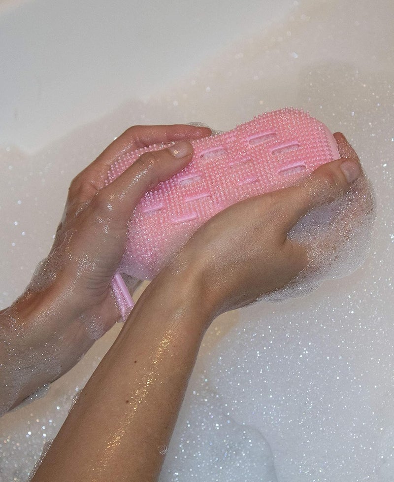 Serenity Select 2 Exfoliating Silicone Body Sponges DoubleSided Bath or Shower Body Brush Silicon LoofahBuiltin Sponge Cleans Stimulates Circulation Christmas Stocking Hanukkah PinkGray - Image 3