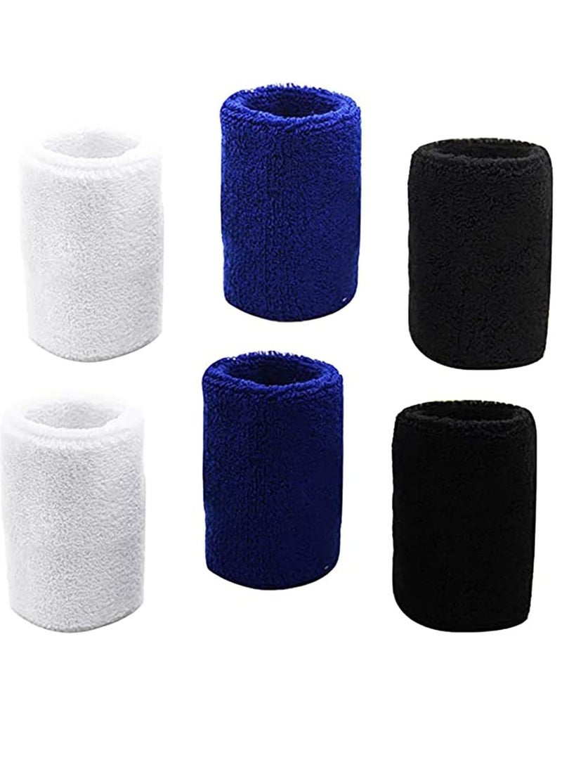 6 Pieces Sports Wristband, Elastic Cotton Sweatband, Absorbent Wristband, Safe and Durable, Soft and Breathable, Machine Washable, Suitable for Football, Basketball, Running, Fitness, Etc, 3 Colors - Image 1