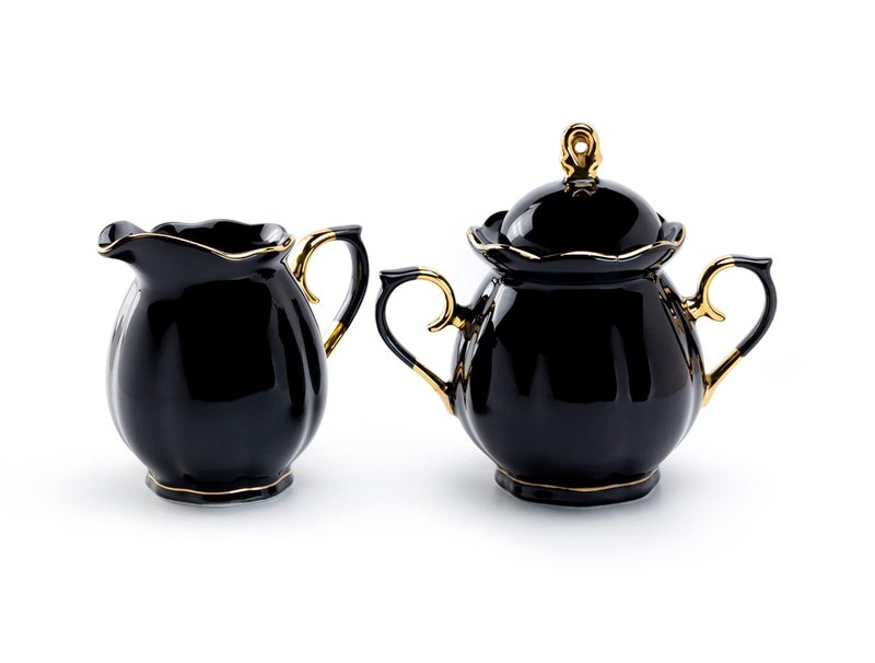 Grace Teaware Grace Teaware Black Gold Scallop Fine Porcelain Sugar and Creamer Set 