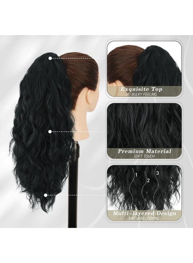 بارسدار وصلات شعر ذيل حصان سوداء بطول 18 بوصة وصلات شعر على شكل ذيل حصان للنساء مجعد ومموج متعدد الطبقات في قطع شعر ذيل حصان صناعية وهمية ذيل حصان للحفلات اليومية باللون الأسود الطبيعي - Image 3