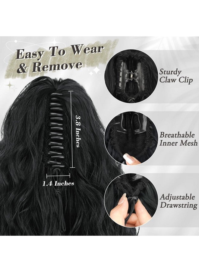 بارسدار وصلات شعر ذيل حصان سوداء بطول 18 بوصة وصلات شعر على شكل ذيل حصان للنساء مجعد ومموج متعدد الطبقات في قطع شعر ذيل حصان صناعية وهمية ذيل حصان للحفلات اليومية باللون الأسود الطبيعي - Image 5